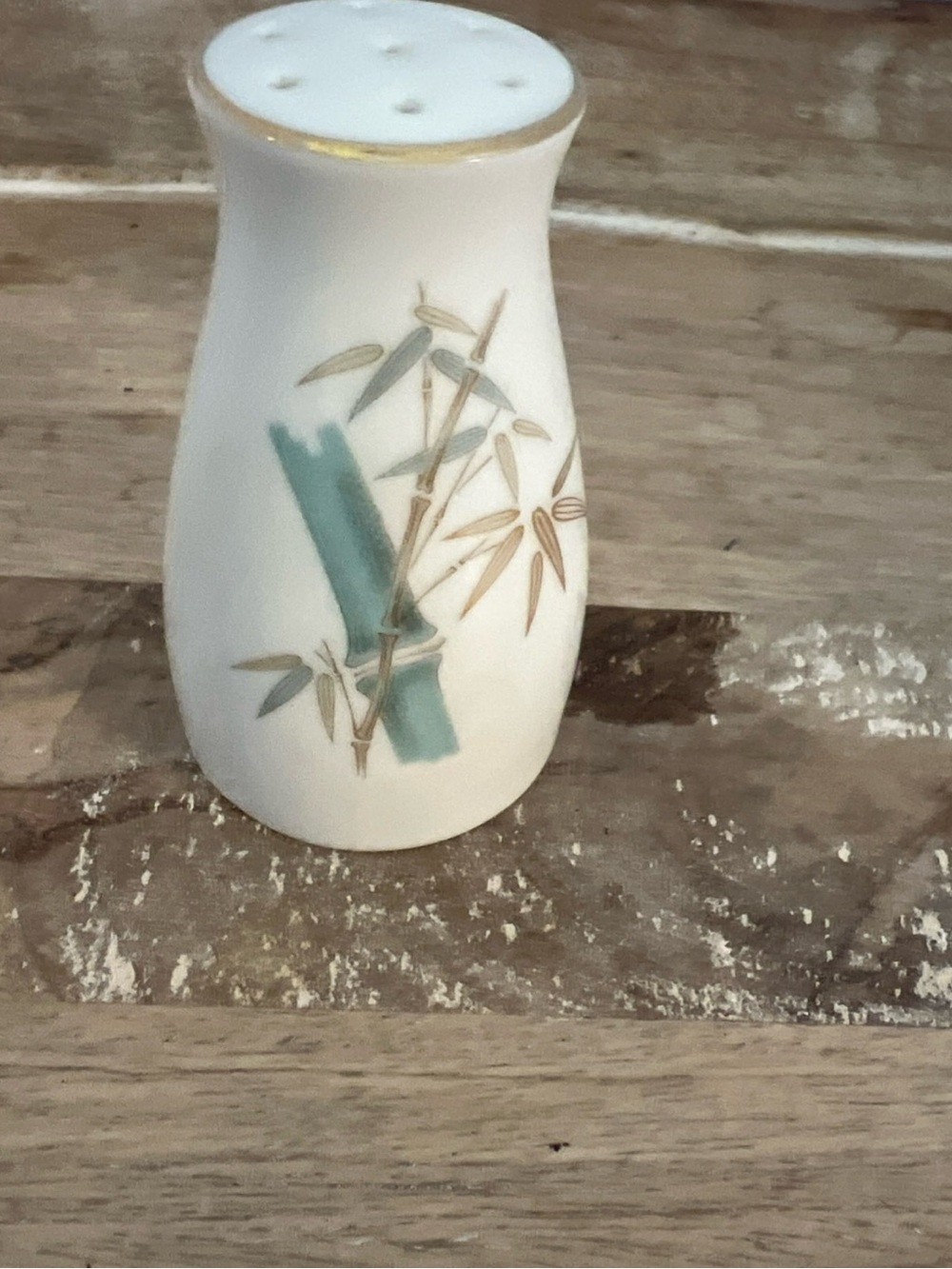 Vintage Noritake Replacement Porcelain Bamboo Salt Shaker - White with Green